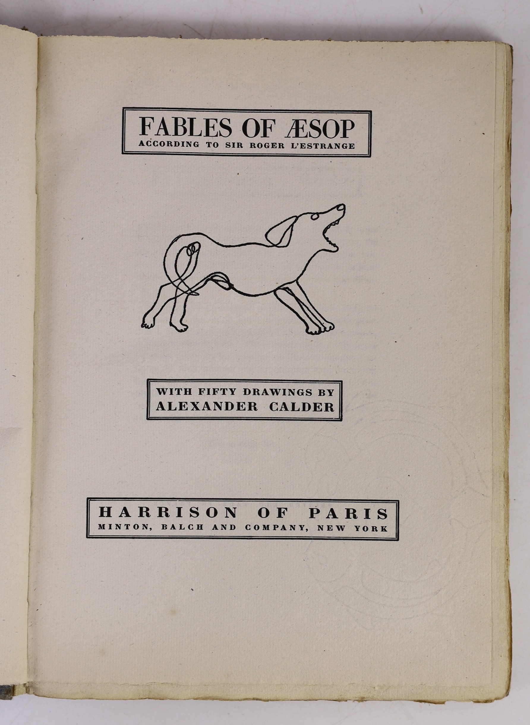 Aesop - Fables, one of 595, on Auverge handmade paper, illustrated by Alexander Calder, 4to, original boards in original d/j, Harrison of Paris, [1931]